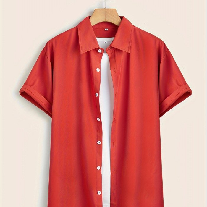 Gentle Care Men's Plus Size Solid Color Button- Shirt - Polyester, Lapel Collar, Short Sleeve Dress Blouse with Chest Pocket, Allseason Apparel | Solid Color Top | Simple Design, PLUS SIZE