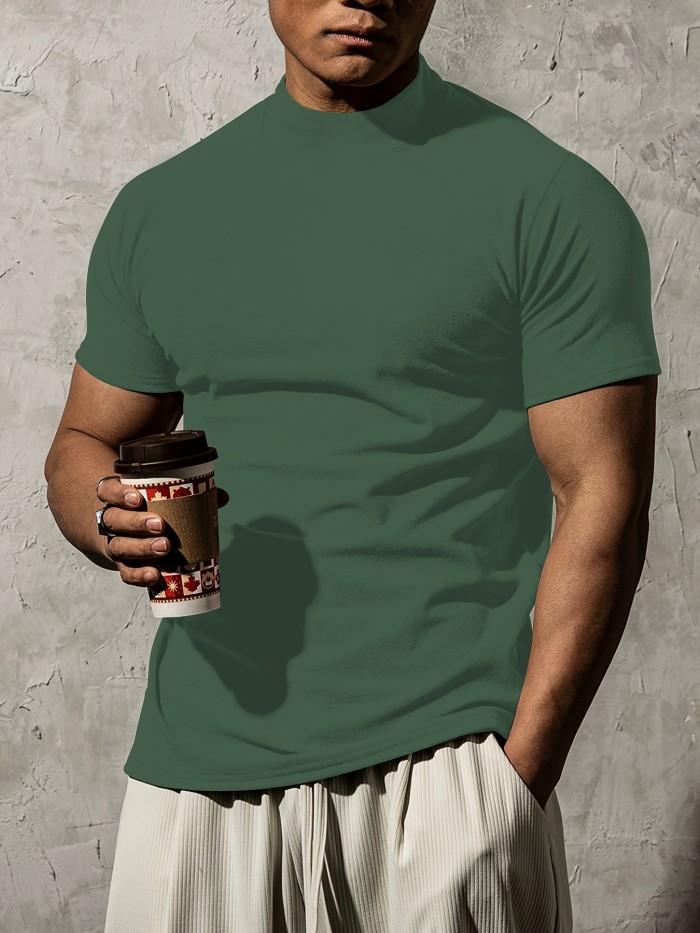 Summer Outdoor Short Sleeve Solid Colour T-shirt - Men's Fashion Turtleneck