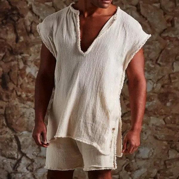 Men's Retro Sleeveless Loose Fitting V-Neck T-shirt
