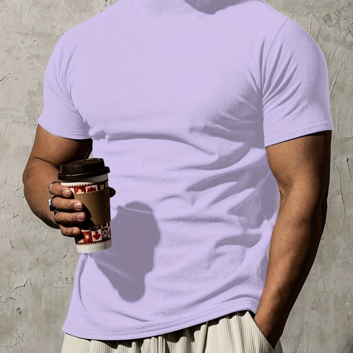 Summer Outdoor Short Sleeve Solid Colour T-shirt - Men's Fashion Turtleneck