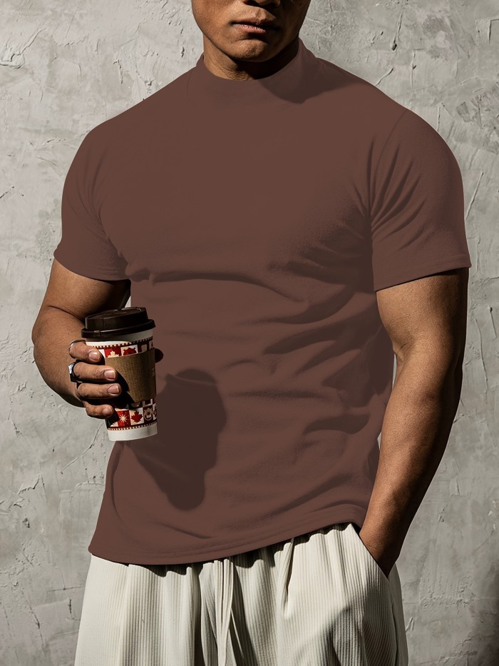 Summer Outdoor Short Sleeve Solid Colour T-shirt - Men's Fashion Turtleneck