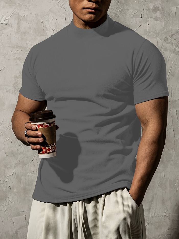 Summer Outdoor Short Sleeve Solid Colour T-shirt - Men's Fashion Turtleneck