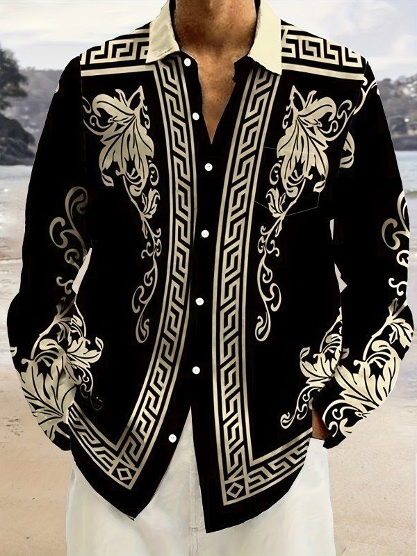 3D Print Long Sleeve Shirt Vintage Baroque Court Style Floral 3D Print Men's Plus Size Buttons Pocket Long Sleeve Shirt