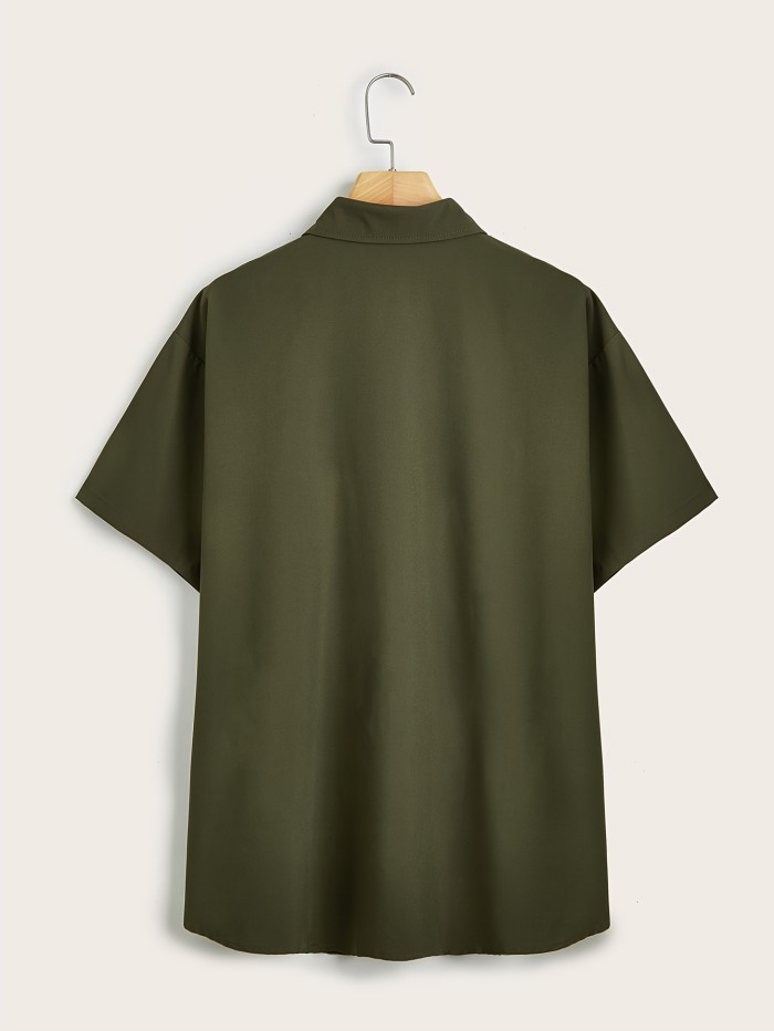 Gentle Care Men's Plus Size Solid Color Button- Shirt - Polyester, Lapel Collar, Short Sleeve Dress Blouse with Chest Pocket, Allseason Apparel | Solid Color Top | Simple Design, PLUS SIZE