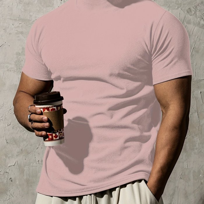 Summer Outdoor Short Sleeve Solid Colour T-shirt - Men's Fashion Turtleneck