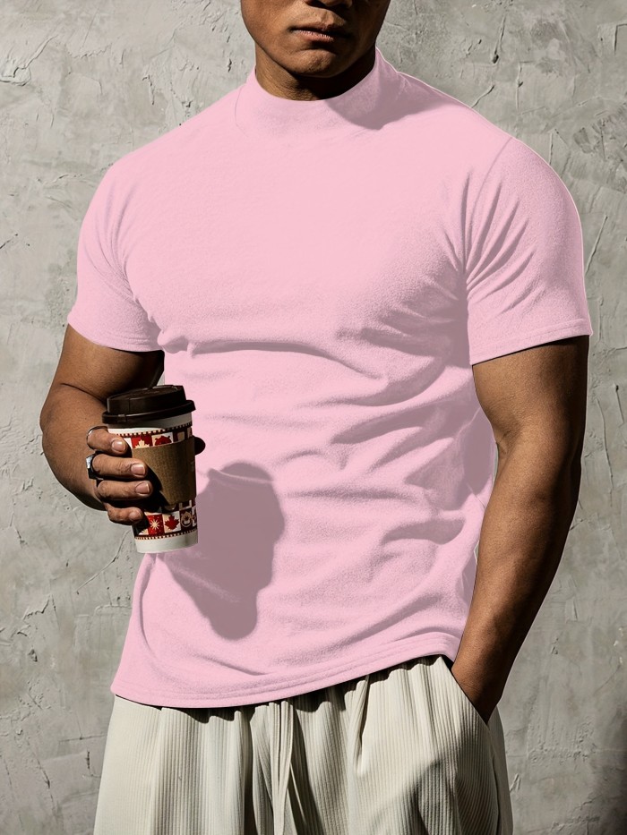 Summer Outdoor Short Sleeve Solid Colour T-shirt - Men's Fashion Turtleneck
