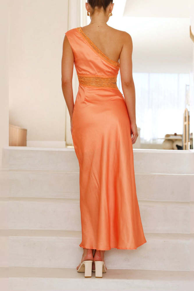 Vacation Flowers Lace Irregular Sloping Shoulder One Step Skirt Dresses