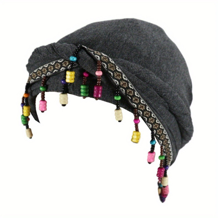 Ohrmbya Women's Fashion Headband - Moisture Wicking, Adjustable, Modal Material, Satin Lined, Beaded Turban Hat for All-Season Wear, 1pc