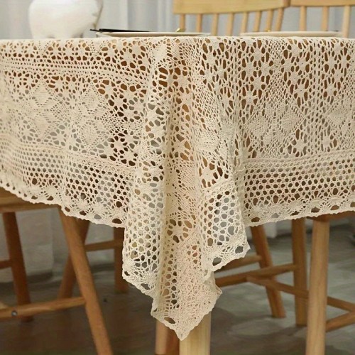 Vintage Lace Decorative Table Cover - 1pc Hollow Out Crochet Tablecloth for Tea Coffee Dining Table, Party, Wedding Decoration