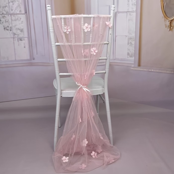 White Pearl & Floral Tulle Table Runner - Elegant, Lightweight, Beaded Bridal Veil with Lace Overlay for Wedding Receptions & Bridal Showers
