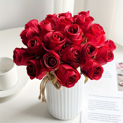 Real Touch 12pcs Artificial Rose Flower Bouquet - Wedding Decor, Living Room Table Decoration, Home Table Centerpiece, Winter Xmas Christmas Table Decor, Aesthetic Room Decor