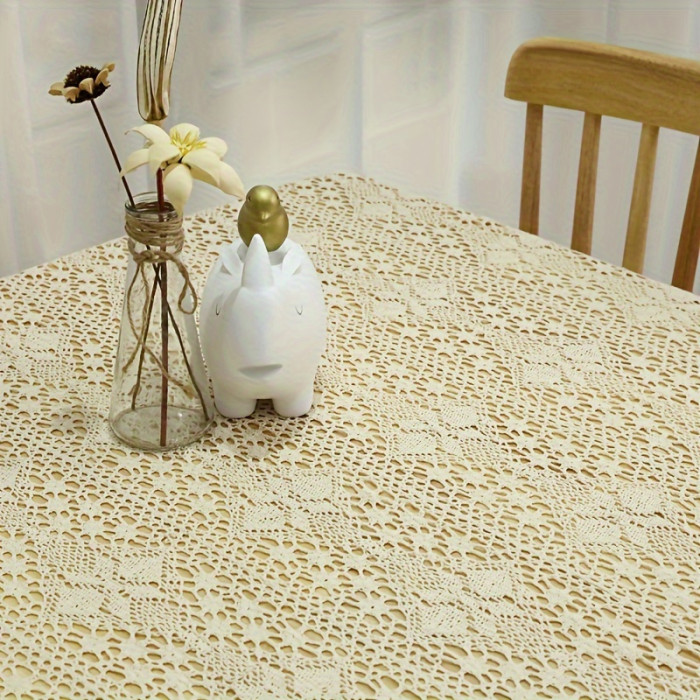 Vintage Lace Decorative Table Cover - 1pc Hollow Out Crochet Tablecloth for Tea Coffee Dining Table, Party, Wedding Decoration