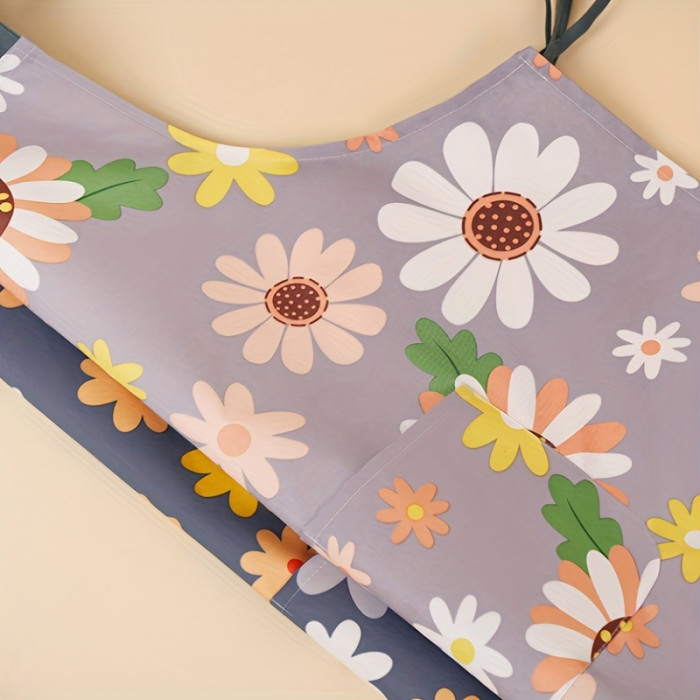 Floral & Heart Print Apron - Adjustable Neck Strap, Large Pocket, Easy-Clean PVC, Stylish Kitchen Accessory for Cooking & Gardening, 1pc