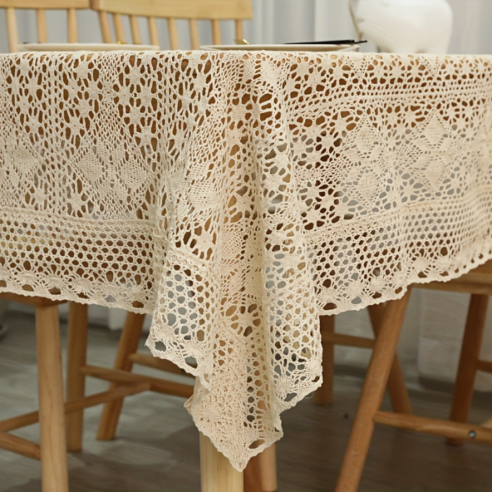 Vintage Lace Decorative Table Cover - 1pc Hollow Out Crochet Tablecloth for Tea Coffee Dining Table, Party, Wedding Decoration