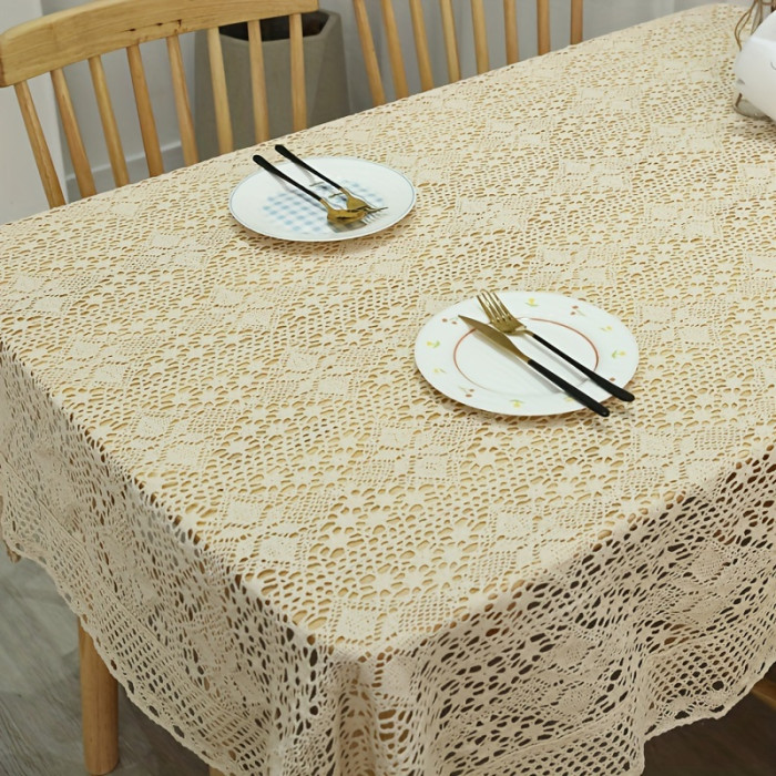 Vintage Lace Decorative Table Cover - 1pc Hollow Out Crochet Tablecloth for Tea Coffee Dining Table, Party, Wedding Decoration