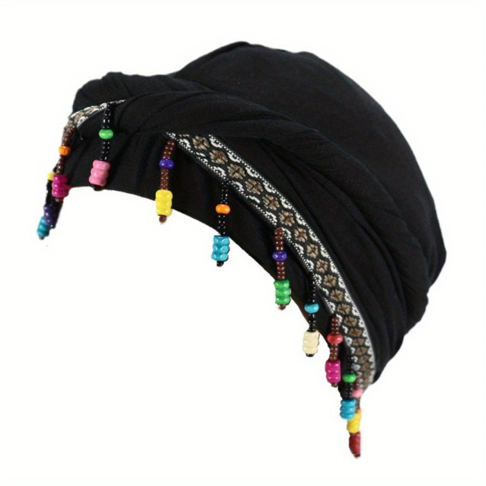 Ohrmbya Women's Fashion Headband - Moisture Wicking, Adjustable, Modal Material, Satin Lined, Beaded Turban Hat for All-Season Wear, 1pc