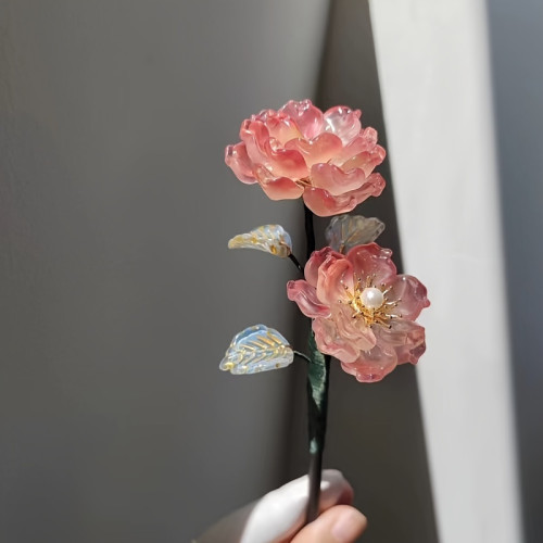 1pc Vintage Flower Hair Stick 1pc Vintage Chinese Style Metal Hair Stick with Elegant Flower Design - Single Piece Solid Color Hair Pin for Women, 14+ Age Group - Floral Handcrafted Hair Accessory
