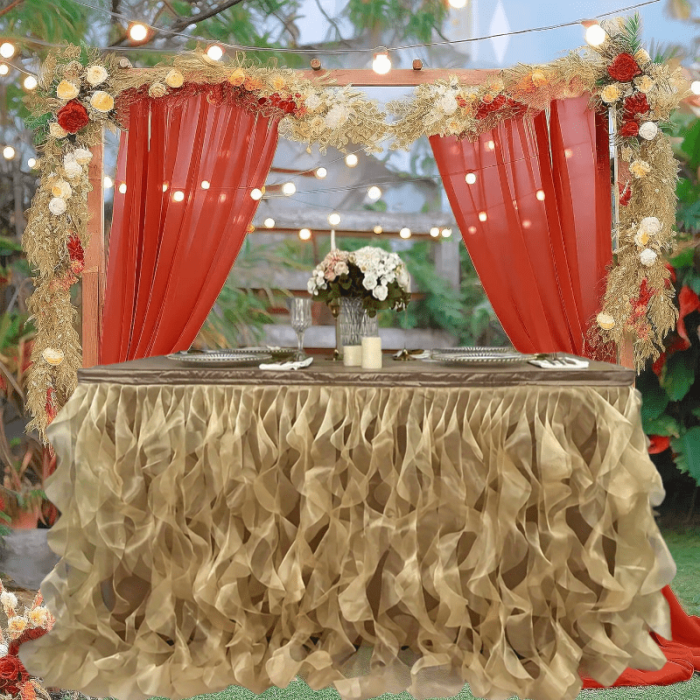 6ft Elegant Wrinkle-Resistant Table Skirt 6ft Elegant Wrinkle-Resistant Tulle Table Skirt, Soft Polyester for Rectangle or Round Tables, Perfect for Weddings, Parties, Birthdays, Christmas Decorations, Bohemian Style, No Feathers, No Power Needed