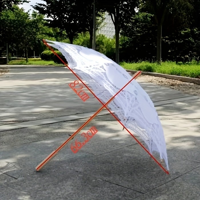 1pc Elegant Victorian Lace Umbrella 1pc Exquisite Victorian Wedding Lace Umbrella - Decorative, Straight Wooden Handle, Sun Parasol, Black Lace Canopy, Elegant Outdoor Accessory for Bride, Bridesmaid, Wedding Party - Ideal for Romantic, Vintage, Rustic Themed Weddings