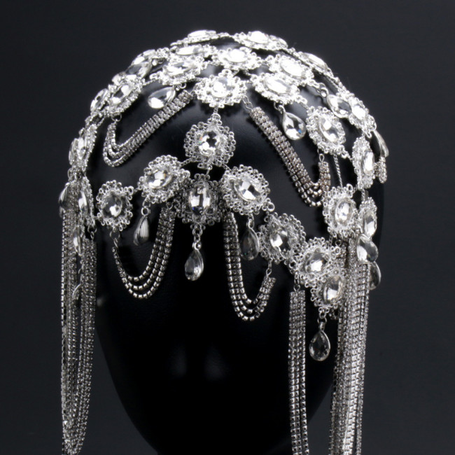 Elegant Rhinestone Head Chain Rhinestone Tassel Head Chain - Elegant Princess-Inspired Alloy & Feather, Perfect for Bridal & Evening Gowns, Beach Parties & Formal Events