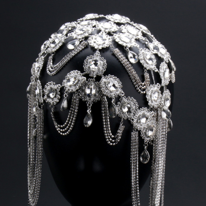 Elegant Rhinestone Head Chain Rhinestone Tassel Head Chain - Elegant Princess-Inspired Alloy & Feather, Perfect for Bridal & Evening Gowns, Beach Parties & Formal Events
