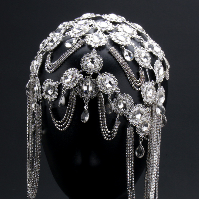 Elegant Rhinestone Head Chain Rhinestone Tassel Head Chain - Elegant Princess-Inspired Alloy & Feather, Perfect for Bridal & Evening Gowns, Beach Parties & Formal Events