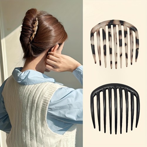 2pcs Elegant French Hair Combs for Women - Black Resin Crescent Moon Design, Nine-Tooth Styling Accessories for All Hair Types, Perfect Gift for Moms and Middle-Aged Ladies, Women's Hair Accessories | Modern Hair Accessory | Durable Hair Tool, Cute Hair Accessories