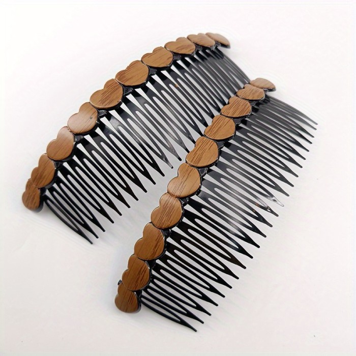 2-Pack Vintage Wood Hair Comb 2-Pack 13cm Vintage Wood Grain Hair Comb Set, Elegant Plastic Hair Claw, Solid Color, Straight Bar Style, Hair Accessories for Hairstyling