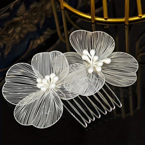 1pc Elegant Handmade Hair Comb Exquisite Flower Shaped Hair Accessories for Women Wedding Dress Bridal Headwear, Chinese Style, Hair Band, Qing Dynasty