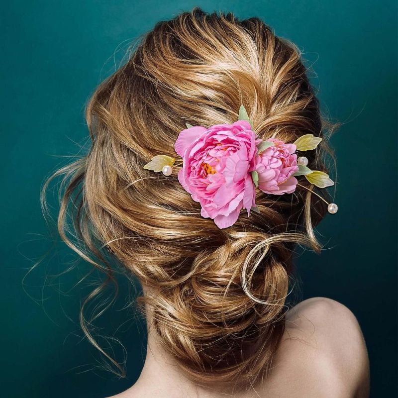 Elegant Vintage Style Fabric Flower Barrette with Pearls - Single Elegant Hair Clip with Floral Design and Sequin Accents for Women and Girls, Solid Color Hair Accessory for Styling Hair Buns, Suitable for Ages 14+