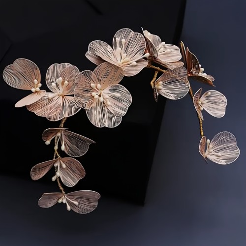 Handmade Floral Headpiece Golden Elegance A Beautiful Handmade Floral Headpiece With Golden Leaves, Perfect For Brides To Wear At Weddings Or Formal Events, Adding A Touch Of Elegance And Style To Their Hair.