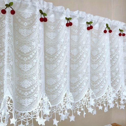 White Lace Rod Pocket Short Curtain - 1pc Valance for Kitchen Bathroom Bedroom Home Decor - Window Treatment
