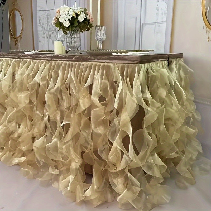 6ft Elegant Wrinkle-Resistant Table Skirt 6ft Elegant Wrinkle-Resistant Tulle Table Skirt, Soft Polyester for Rectangle or Round Tables, Perfect for Weddings, Parties, Birthdays, Christmas Decorations, Bohemian Style, No Feathers, No Power Needed