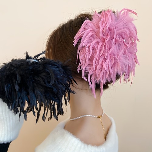 Elegant Double-Sided Plush Feather Hair Clip - High-End Acrylic - Stylish