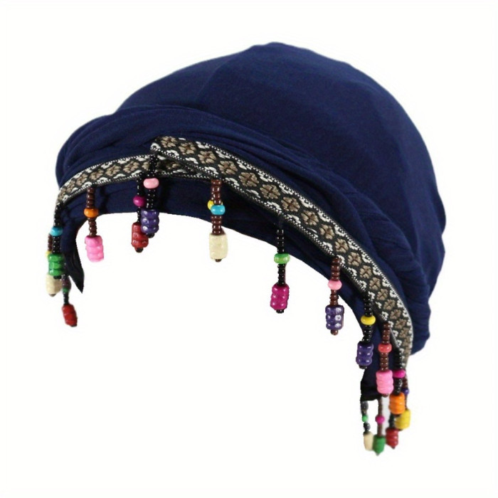 Ohrmbya Women's Fashion Headband - Moisture Wicking, Adjustable, Modal Material, Satin Lined, Beaded Turban Hat for All-Season Wear, 1pc