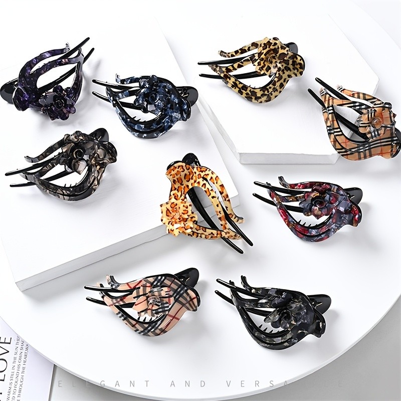 1pc Elegant Acrylic Hair Claw Clip, Fashionable Versatile Rose Leopard Print, Adult Large Size for Stylish Updos, Single Piece