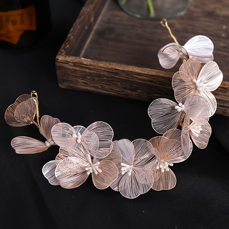 Handmade Floral Headpiece Golden Elegance A Beautiful Handmade Floral Headpiece With Golden Leaves, Perfect For Brides To Wear At Weddings Or Formal Events, Adding A Touch Of Elegance And Style To Their Hair.