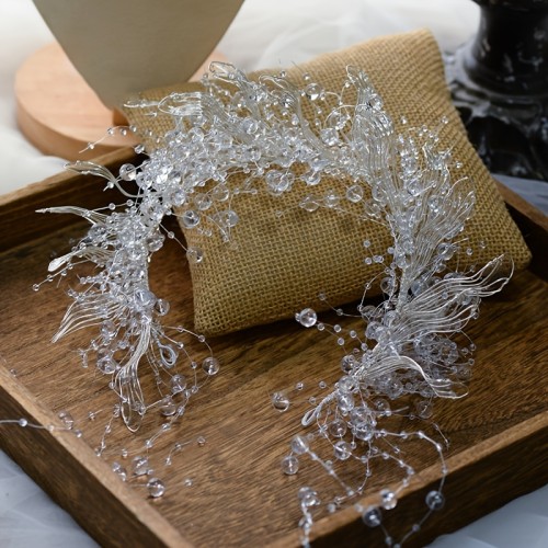 Luxurious Artificial Crystal Bead Hair Accessories, Liquid Flower Headpieces, Bridal Wedding Hair Ornaments, Handmade Hair Adornments.