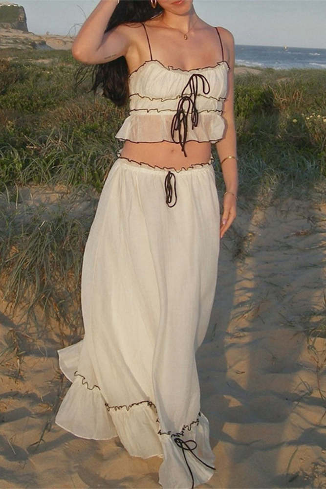 Sexy Lace Up U Neck Sleeveless Two Pieces