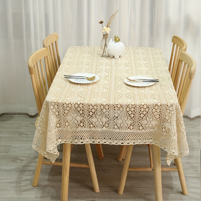 Vintage Lace Decorative Table Cover - 1pc Hollow Out Crochet Tablecloth for Tea Coffee Dining Table, Party, Wedding Decoration