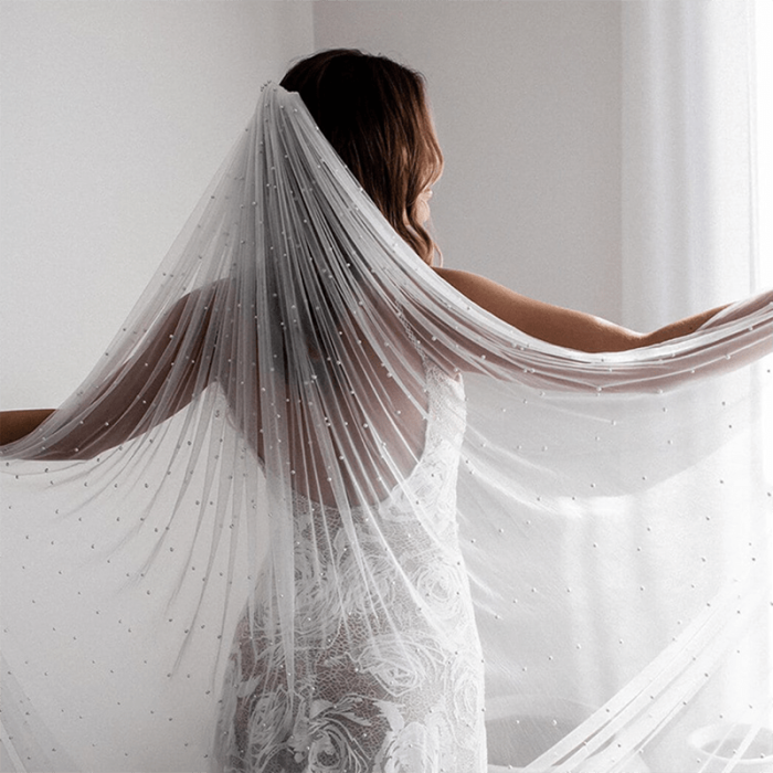Pearl Beaded Tulle Fabric by the Yard - 118\