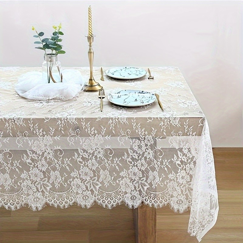 1pc White Lace Table Cover 1pc, White Lace Fabric for Table Cover, Lace Decorative Tablecloth Dining Cloth Textile Wedding Party Home Decor