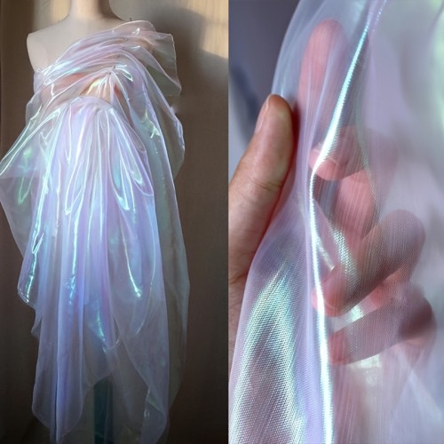 3 Yards\u002F5 Yards 150cm Fluorescent Laser Tulle Fabric - Colorful Organza Glass Yarn, Transparent Mesh Cloth for Stage Clothing, Sewing, and DIY Projects