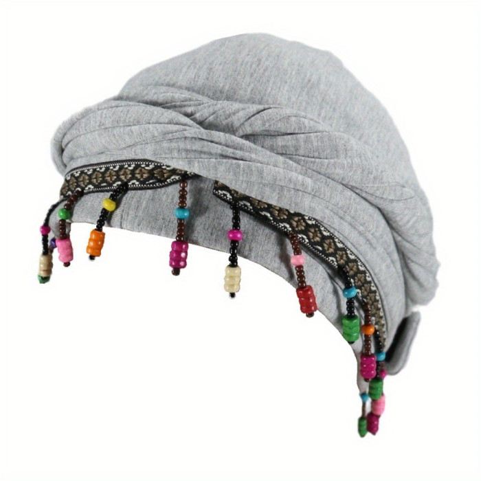 Ohrmbya Women's Fashion Headband - Moisture Wicking, Adjustable, Modal Material, Satin Lined, Beaded Turban Hat for All-Season Wear, 1pc