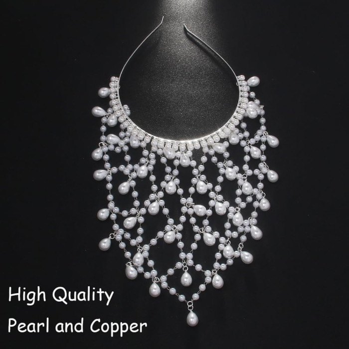 Elegant White Vintage-Inspired Alloy Head Chain - Beaded Accents Flapper Headpiece for Women - Roaring 1920s Gatsby Hair Accessories Non-Feathered Carnival Dress Cap