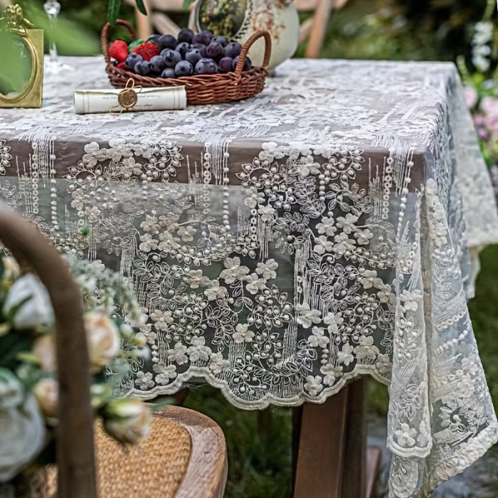 High-end Nordic Style Heavy Duty French Lace Embroidery Tablecloth - Round and Rectangular Shapes - Best for Christmas