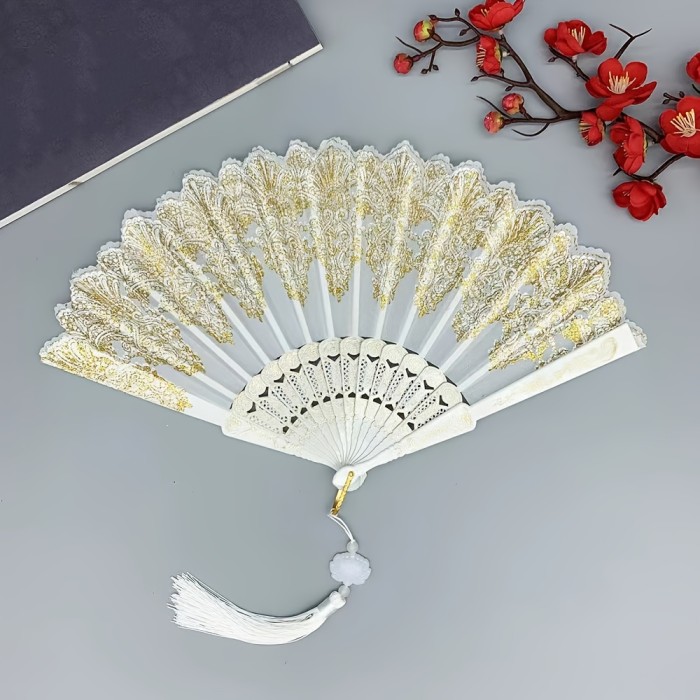 1pc Antique Folding Fan 1pc Oriental Style Fan, Dance Wedding Fan, Hand-made Antique Folding Fan, Decoration Daily To Send Friends Parents A Gift, Wedding Proposal Engagement Accessories, Mother's Day Spring Season Gift