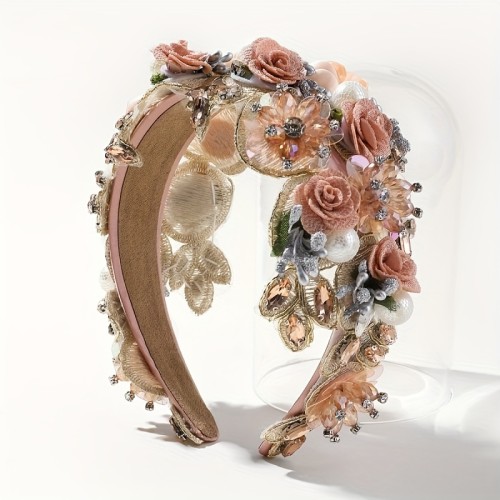 1pc Bohemian Y2K Style Valentine'S Day Flower Hairband - Plastic Floral Headband with Color Matching Print, Single Piece Dress Up Hair Accessory, No Feather