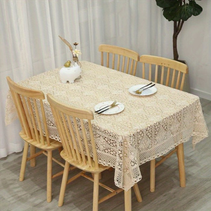 Vintage Lace Decorative Table Cover - 1pc Hollow Out Crochet Tablecloth for Tea Coffee Dining Table, Party, Wedding Decoration