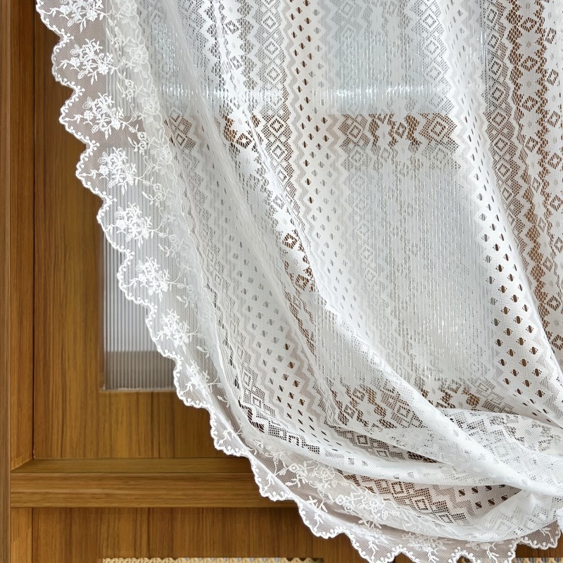 Vintage French Lace Curtain Luxury 1 Panel Vintage French Lace Tulle Curtain - Romantic Geometric Hollow Pattern Sheer Drapery, Easy-Care Polyester, Rod Pocket Top - Ideal for Living Room & Bedroom